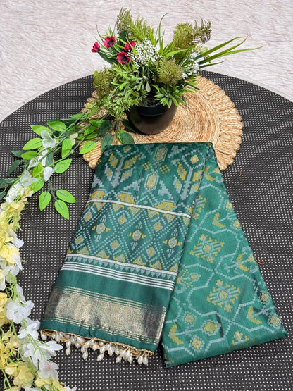 SHAGUN FASHION Premium Patola Weave Silk Saree with Rich Zari Border & Pearl Latkan