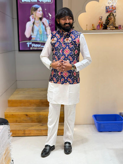 SHAGUN FASHION Premium Men's Traditional Patola Print Nehru Jacket & Kurta Pyjama Set