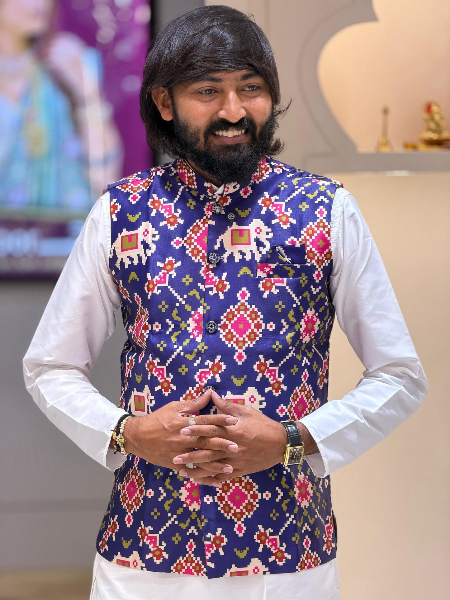SHAGUN FASHION Premium Men's Traditional Patola Print Nehru Jacket & Kurta Pyjama Set