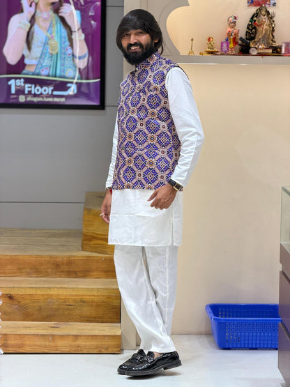 SHAGUN FASHION Premium Men's Traditional Patola Print Nehru Jacket & Kurta Pyjama Set