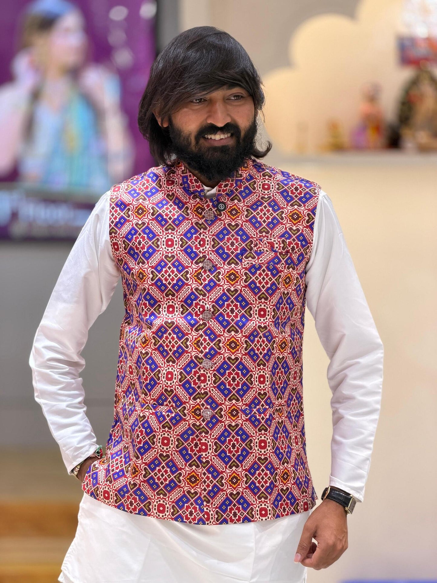SHAGUN FASHION Premium Men's Traditional Patola Print Nehru Jacket & Kurta Pyjama Set