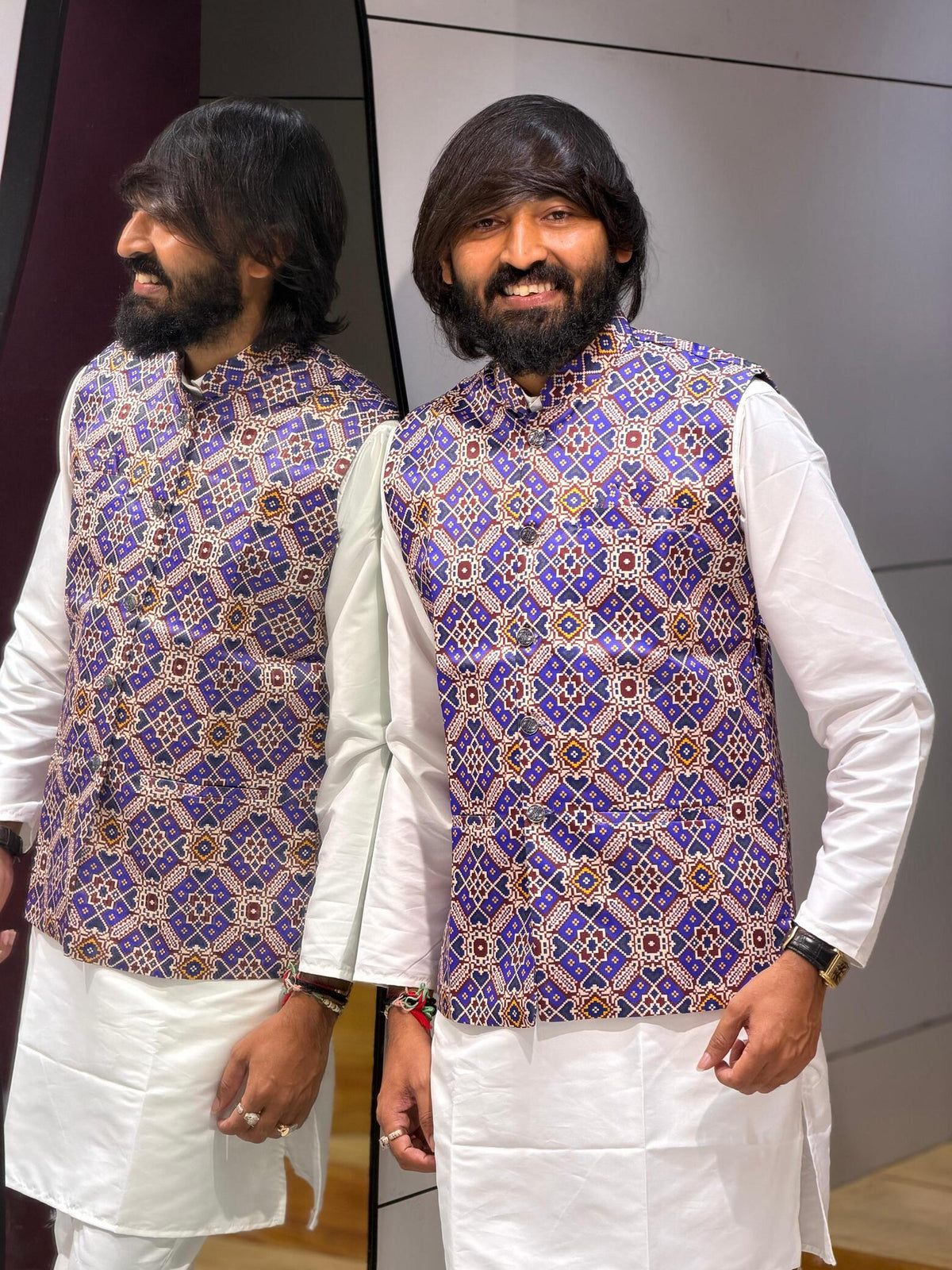 SHAGUN FASHION Premium Men's Traditional Patola Print Nehru Jacket & Kurta Pyjama Set