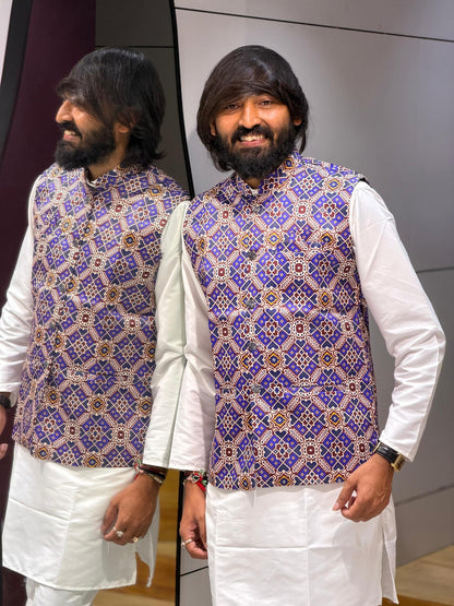 SHAGUN FASHION Premium Men's Traditional Patola Print Nehru Jacket & Kurta Pyjama Set