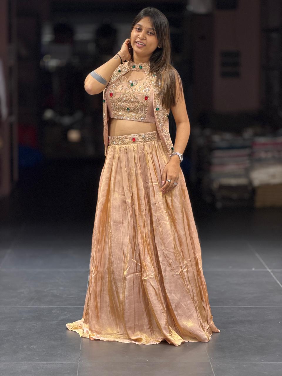SHAGUN FASHION Exclusive Designer Indo-Western Lehenga Choli Set with Heavily Embroidered Stone & Thread Work Koti Shrug
