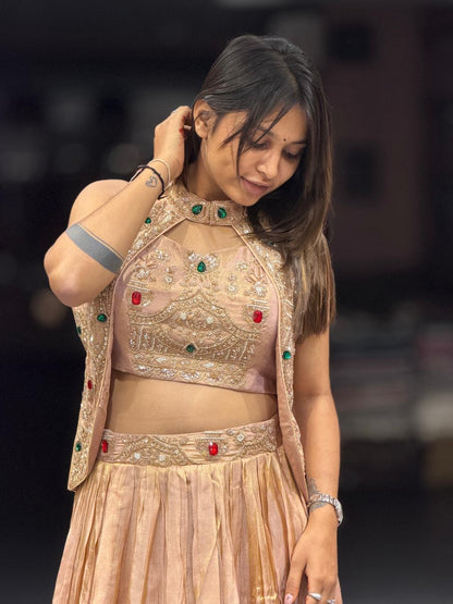 SHAGUN FASHION Exclusive Designer Indo-Western Lehenga Choli Set with Heavily Embroidered Stone & Thread Work Koti Shrug