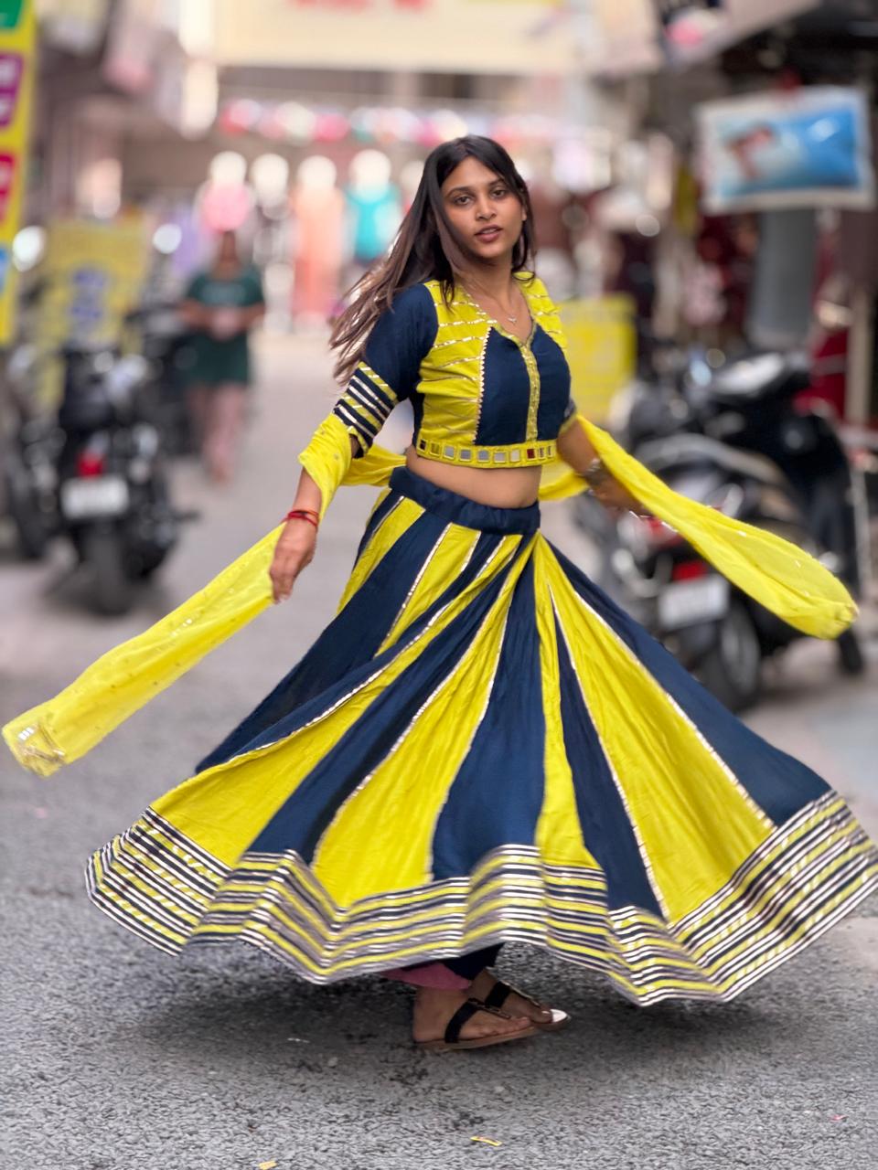 SHAGUN FASHION Navy Blue & Yellow Designer Lehenga Choli Set with Dupatta