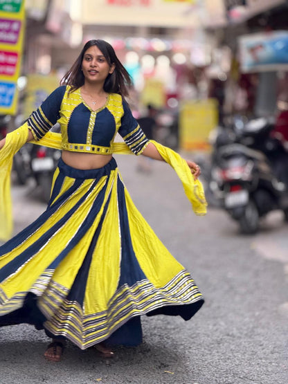 SHAGUN FASHION Navy Blue & Yellow Designer Lehenga Choli Set with Dupatta
