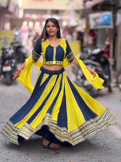 SHAGUN FASHION Navy Blue & Yellow Designer Lehenga Choli Set with Dupatta