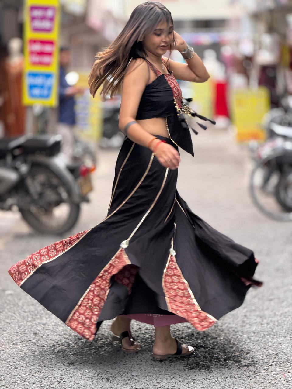 SHAGUN FASHION Black & Maroon Indo-Western Designer Crop Top & Skirt Set — Exclusive on zankhi.in