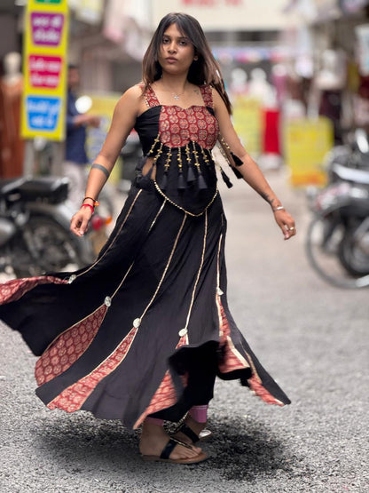 SHAGUN FASHION Black & Maroon Indo-Western Designer Crop Top & Skirt Set — Exclusive on zankhi.in