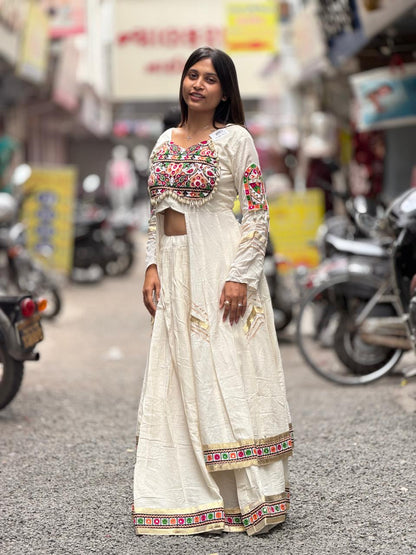 SHAGUN FASHION Premium Traditional Navratri Special Kutchi Work Front-Cut Long Choli & Lehenga Set with Shell Detailing