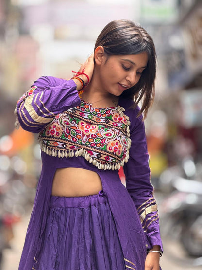 SHAGUN FASHION Premium Traditional Navratri Special Kutchi Work Front-Cut Long Choli & Lehenga Set with Shell Detailing