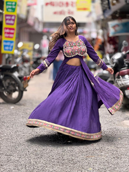 SHAGUN FASHION Premium Traditional Navratri Special Kutchi Work Front-Cut Long Choli & Lehenga Set with Shell Detailing