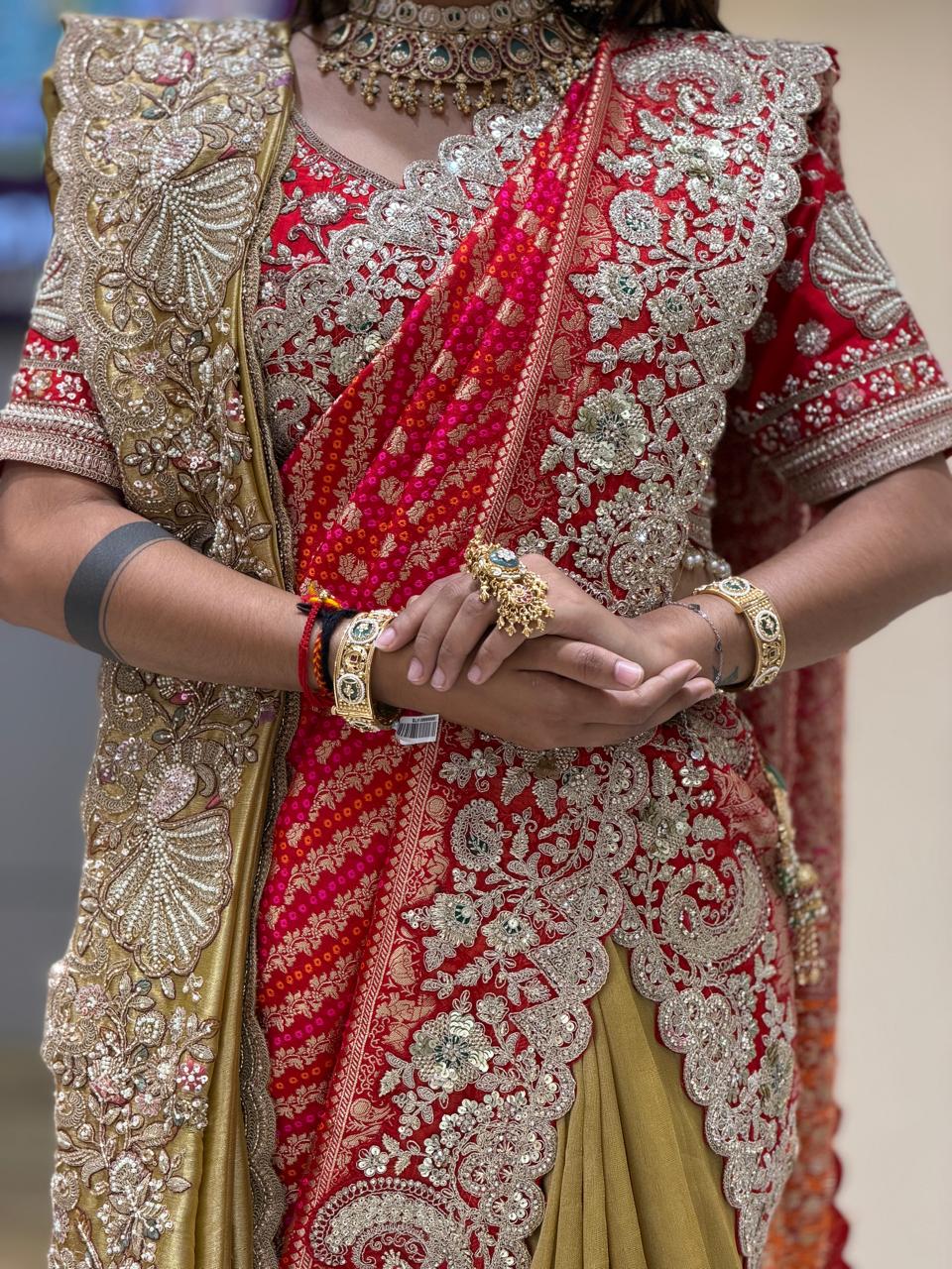 SHAGUN FASHION Exclusive Designer Bandhani Half & Half Heavy Embroidery Saree | Available on zankhi.in