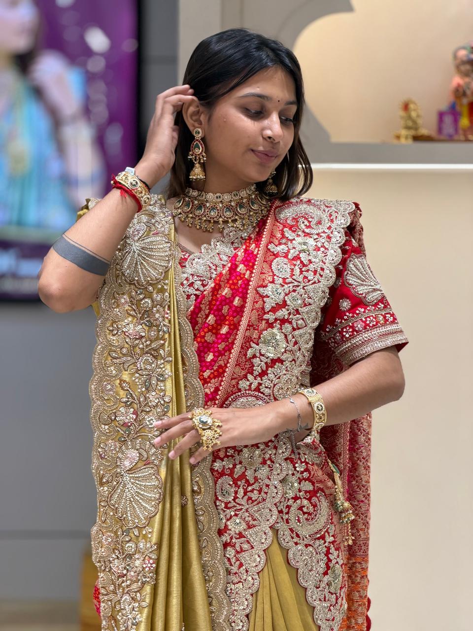 SHAGUN FASHION Exclusive Designer Bandhani Half & Half Heavy Embroidery Saree | Available on zankhi.in