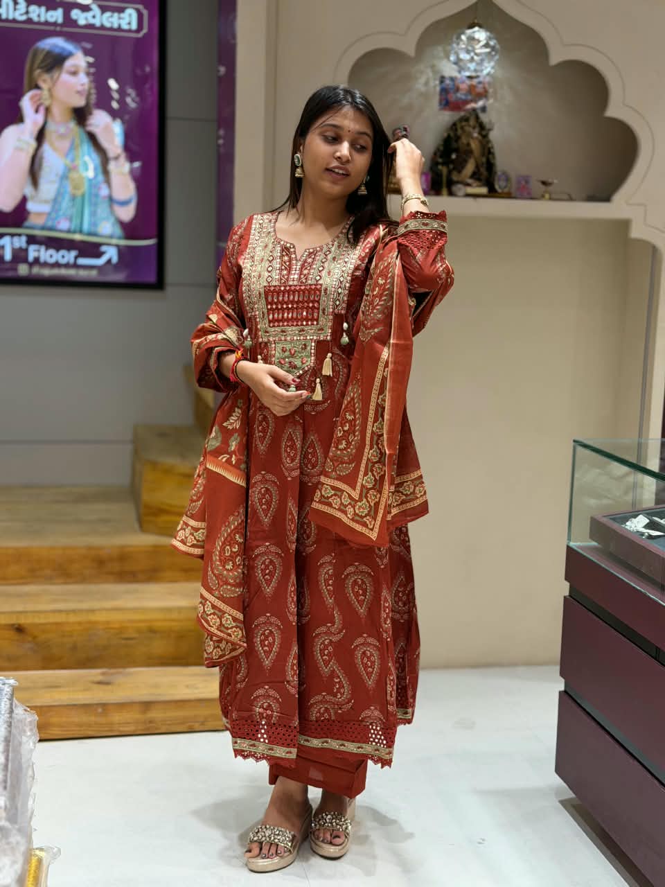 SHAGUN FASHION Premium Designer Paisley Print Anarkali Kurti Set with Dupatta & Pant