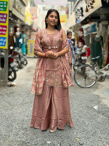 SHAGUN FASHION Premium Designer Handwork Sleeveless Kurti & Flared Sharara Set with Dupatta