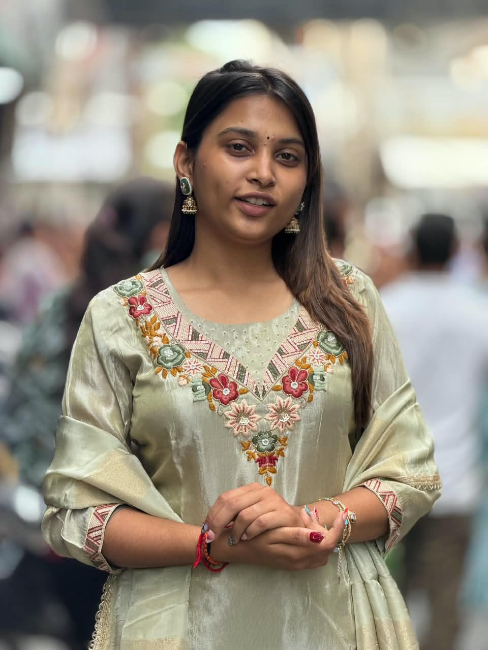 SHAGUN FASHION — Designer Hand-Embroidered Silk Kurti Palazzo Set with Dupatta
