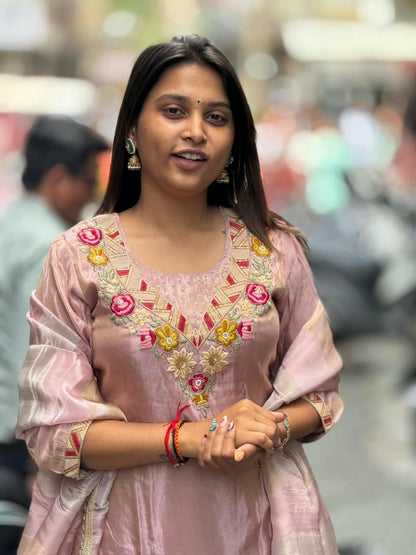 SHAGUN FASHION — Designer Hand-Embroidered Silk Kurti Palazzo Set with Dupatta