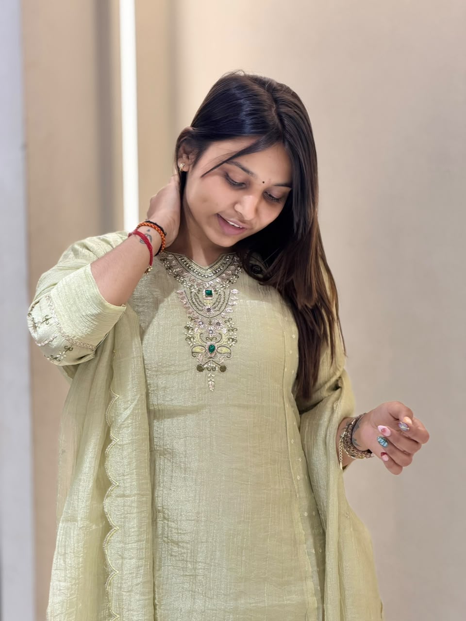 Elegant Light Green Embroidered 3-Piece Kurti Pant Set with Dupatta – SHAGUN FASHION Exclusive on zankhi.in