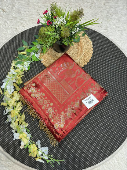 SHAGUN FASHION Premium Flamingo Motif Silk Weaving Saree with Tassels