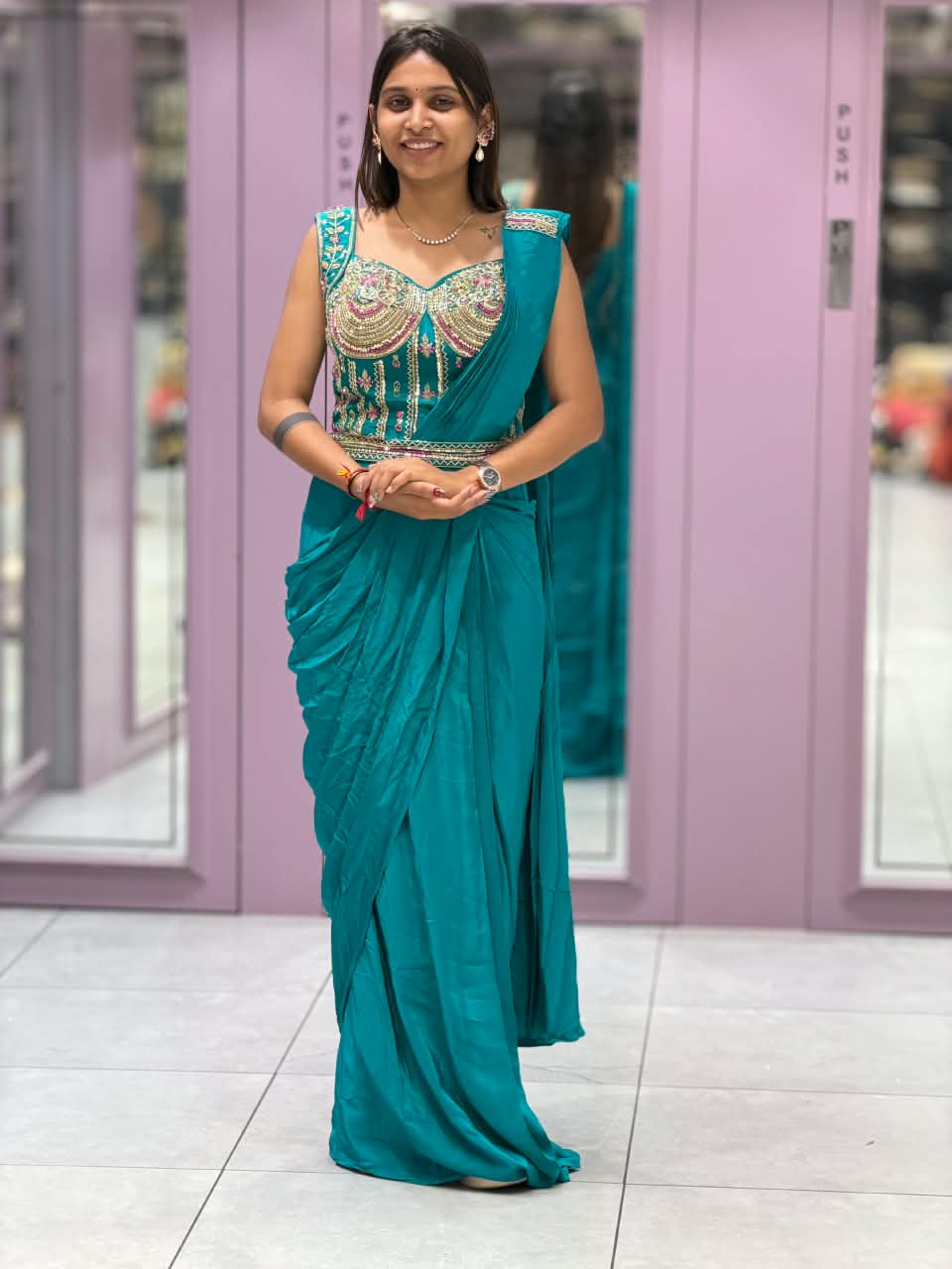 SHAGUN FASHION Ready to Wear Designer Saree with Heavy Worked Blouse & Matching Belt