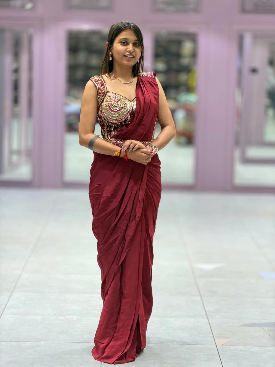 SHAGUN FASHION Ready to Wear Designer Saree with Heavy Worked Blouse & Matching Belt