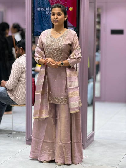 SHAGUN FASHION Premium Embroidered Silk Kurti Sharara Set with Dupatta