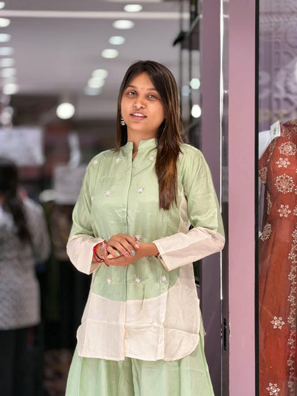 SHAGUN FASHION Designer Silk Co-Ord Set – Kurti with Flared Sharara / Palazzo Pants