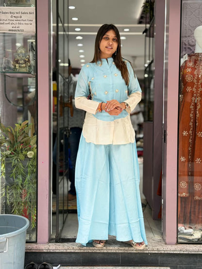 SHAGUN FASHION Designer Silk Co-Ord Set – Kurti with Flared Sharara / Palazzo Pants
