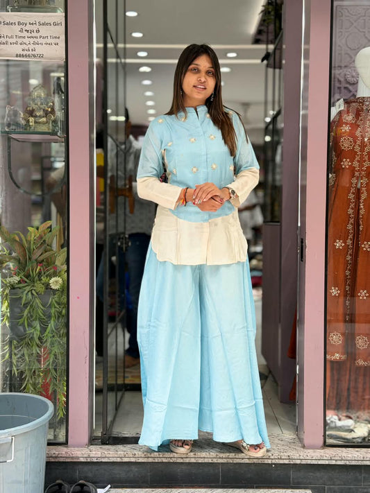 SHAGUN FASHION Designer Silk Co-Ord Set – Kurti with Flared Sharara / Palazzo Pants