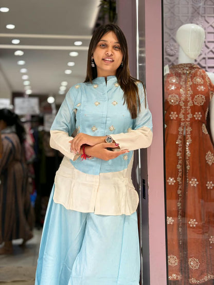 SHAGUN FASHION Designer Silk Co-Ord Set – Kurti with Flared Sharara / Palazzo Pants