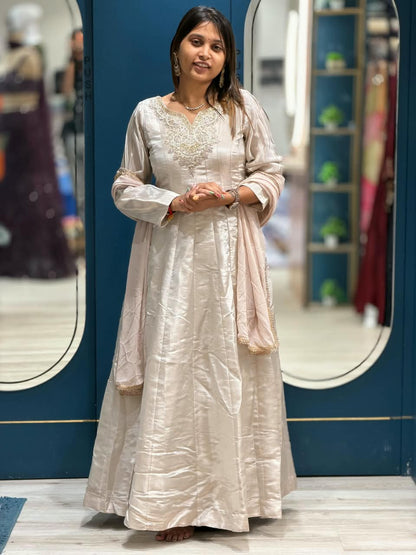 SHAGUN FASHION Premium Heavy Silk Anarkali Suit Set with Embroidered Neck & Dupatta