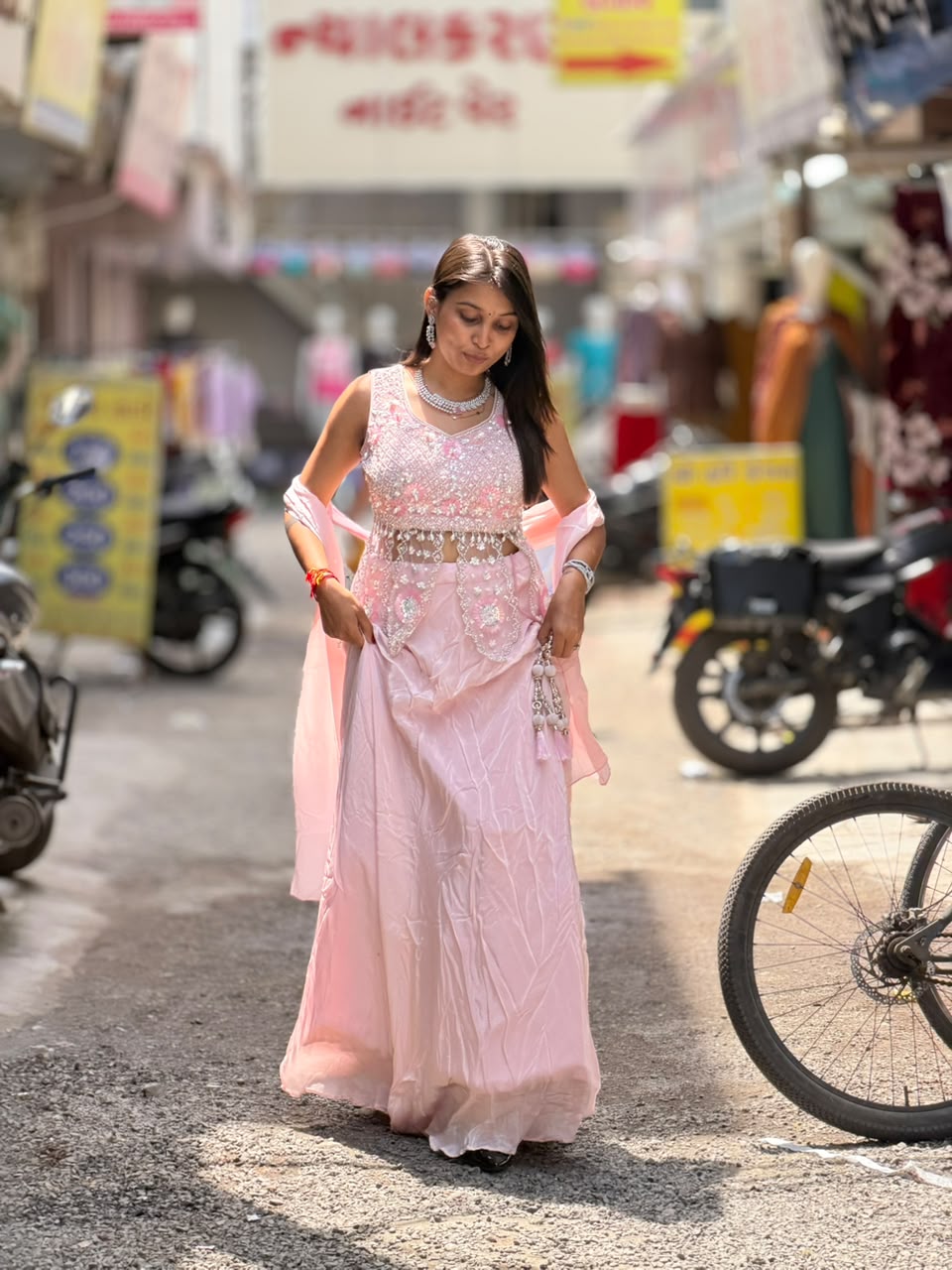 SHAGUN FASHION Premium Designer Sequin & Pearl Work Crop Top Skirt Set with Dupatta – Exclusive on zankhi.in