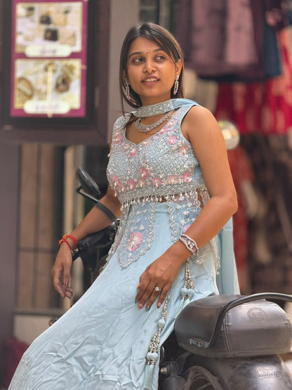 SHAGUN FASHION Premium Designer Sequin & Pearl Work Crop Top Skirt Set with Dupatta – Exclusive on zankhi.in