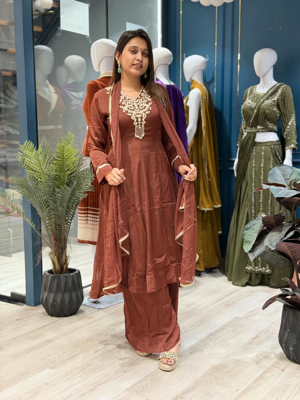 SHAGUN FASHION Premium Embroidered Kurti, Palazzo & Dupatta Set