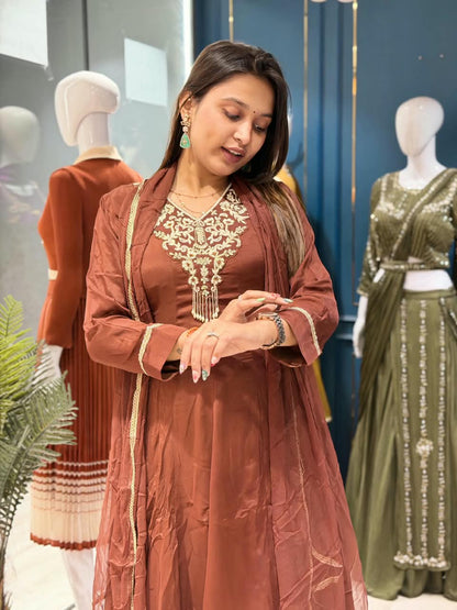 SHAGUN FASHION Premium Embroidered Kurti, Palazzo & Dupatta Set