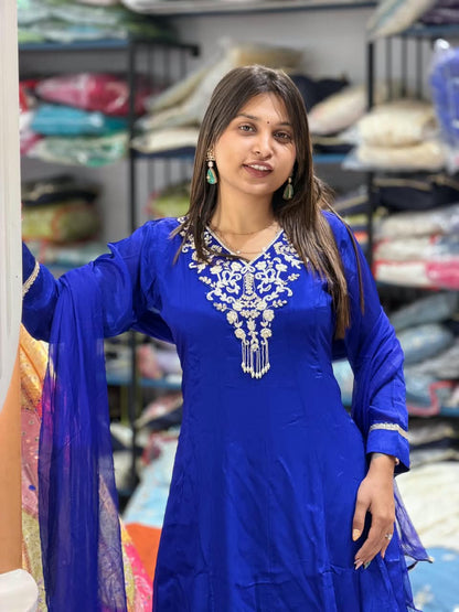 SHAGUN FASHION Premium Embroidered Kurti, Palazzo & Dupatta Set