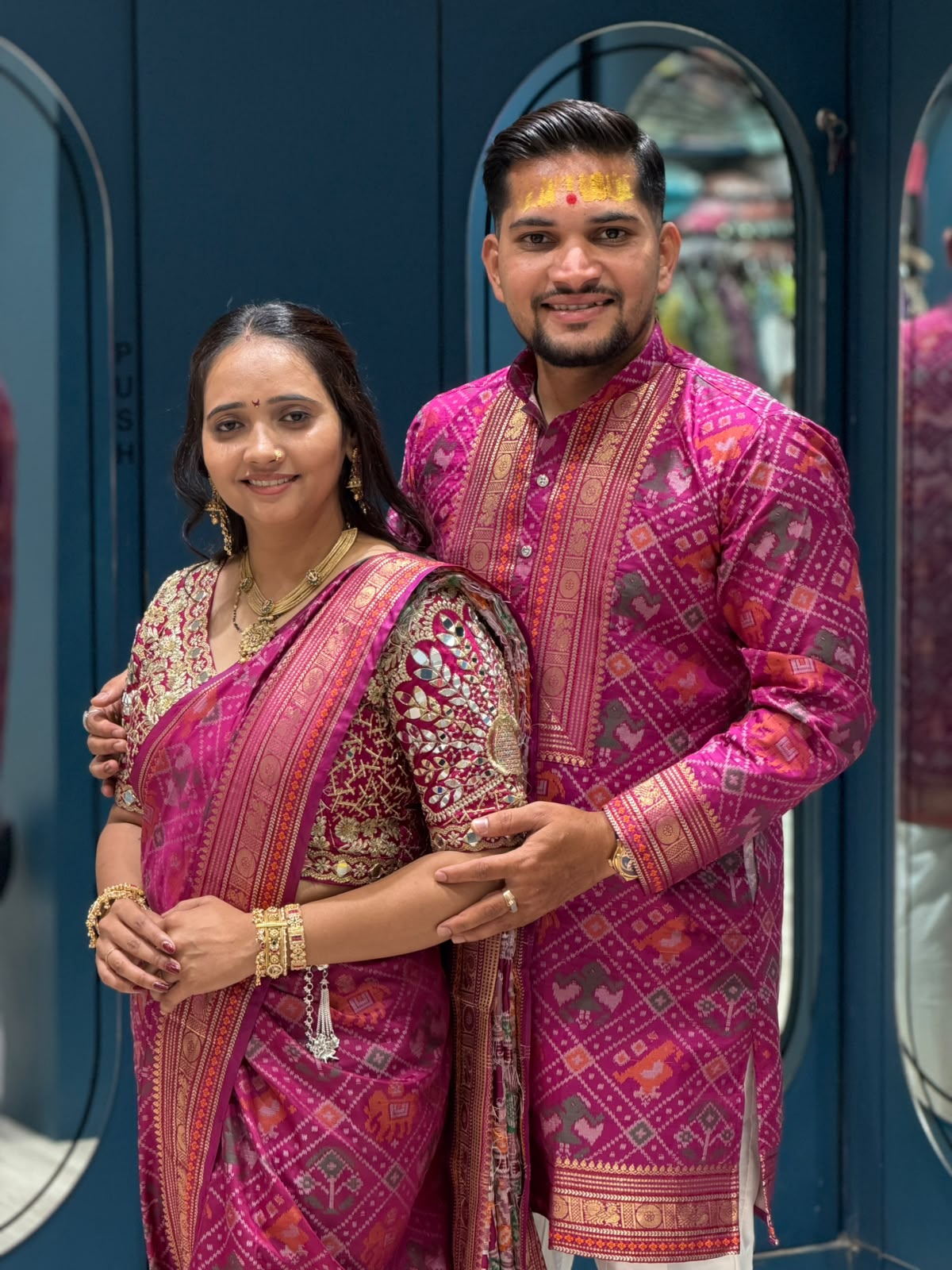 Premium Patola Couple Combo Set by SHAGUN FASHION – Saree & Men's Kurta Pair