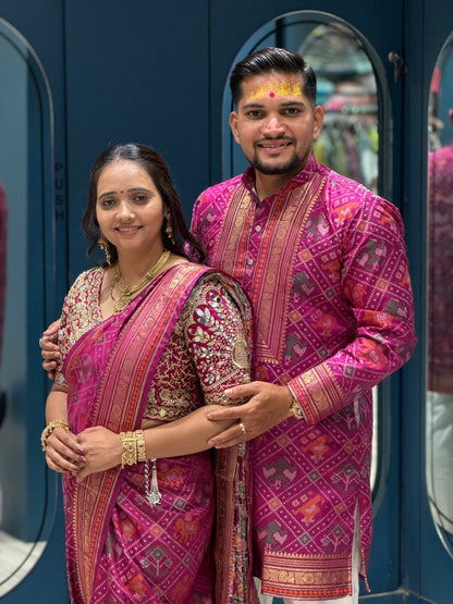 Premium Patola Couple Combo Set by SHAGUN FASHION – Saree & Men's Kurta Pair