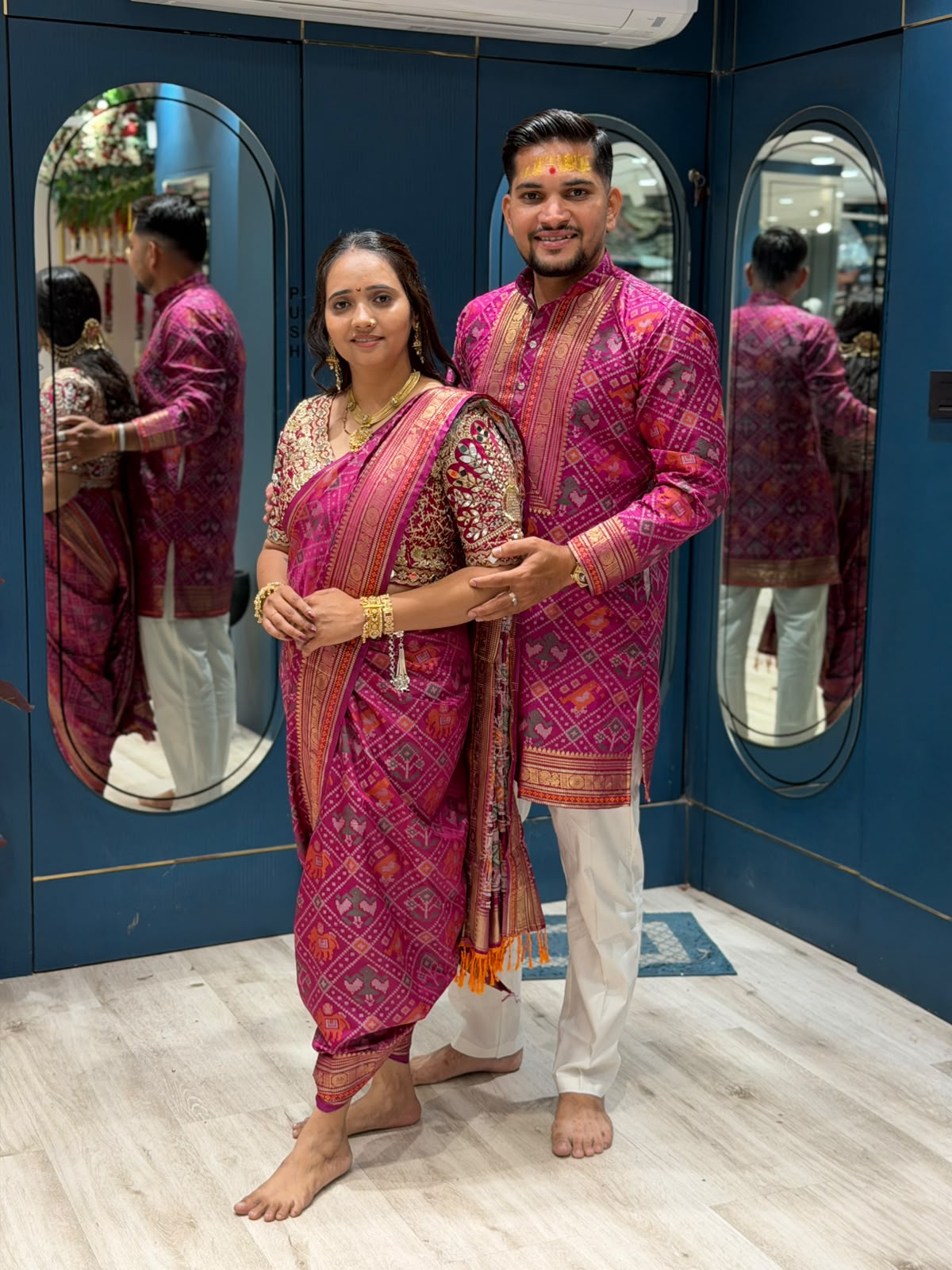 Premium Patola Couple Combo Set by SHAGUN FASHION – Saree & Men's Kurta Pair