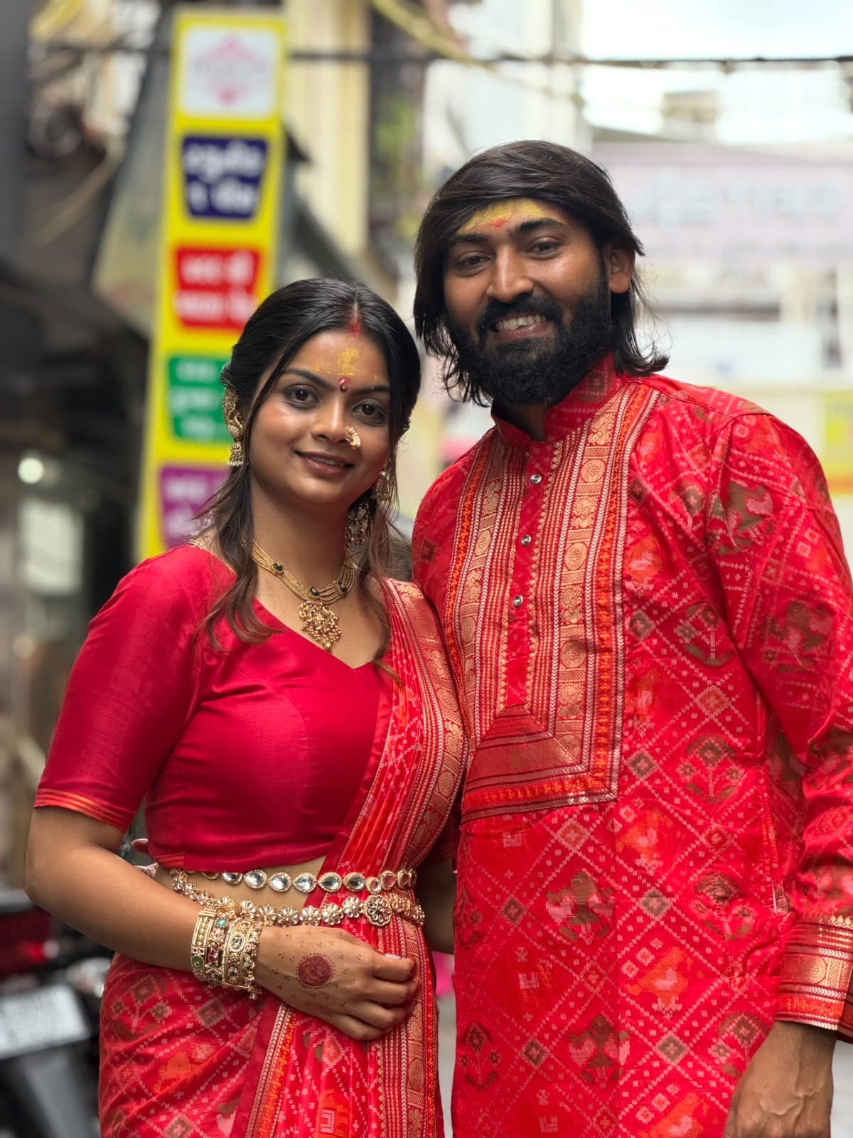 Premium Patola Couple Combo Set by SHAGUN FASHION – Saree & Men's Kurta Pair
