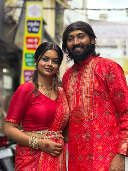 Premium Patola Couple Combo Set by SHAGUN FASHION – Saree & Men's Kurta Pair