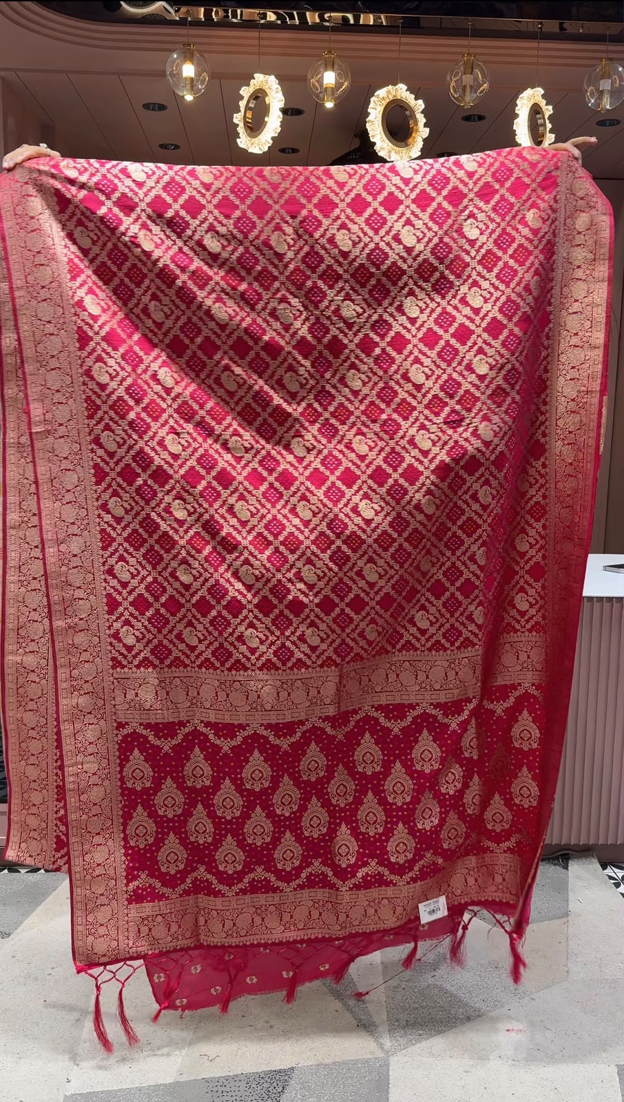 SHAGUN FASHION Premium Banarasi Art Silk Bandhani Jacquard Saree with Mirror-Work Heavily Embroidered Blouse Piece