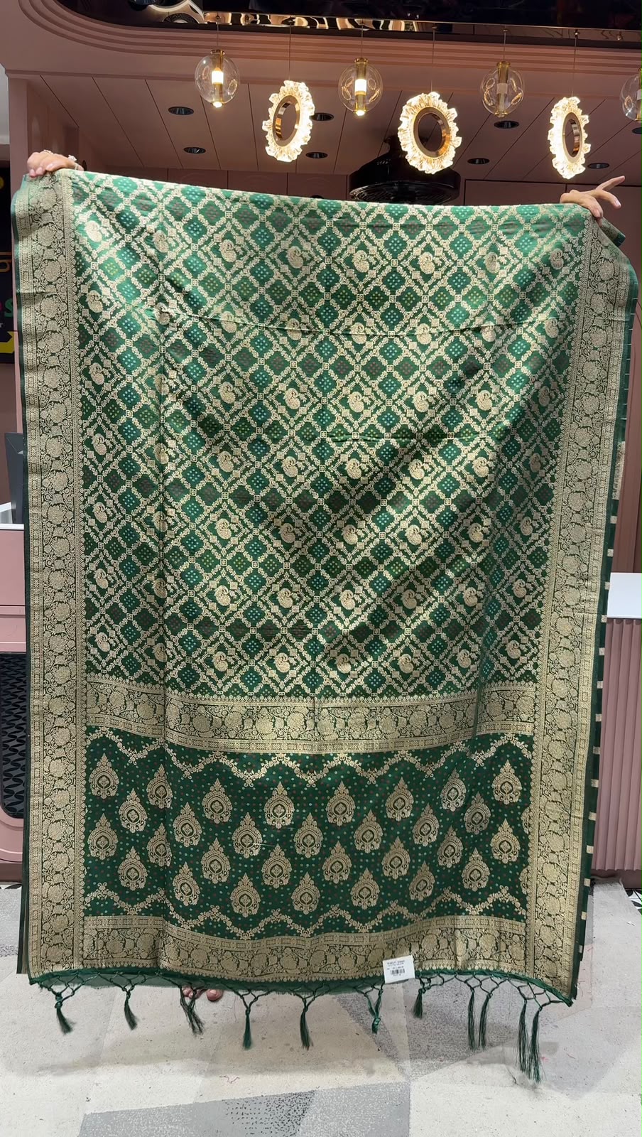 SHAGUN FASHION Premium Banarasi Art Silk Bandhani Jacquard Saree with Mirror-Work Heavily Embroidered Blouse Piece