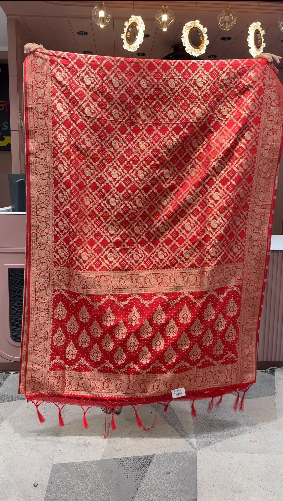 SHAGUN FASHION Premium Banarasi Art Silk Bandhani Jacquard Saree with Mirror-Work Heavily Embroidered Blouse Piece