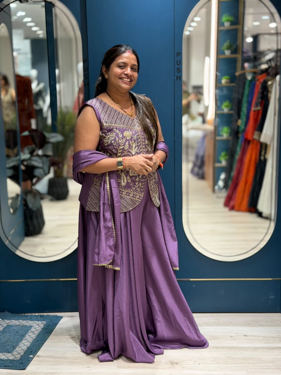 SHAGUN FASHION Premium Designer Hand-Embroidered Top, Flared Palazzo & Dupatta 3-Piece Set — Exclusively on zankhi.in