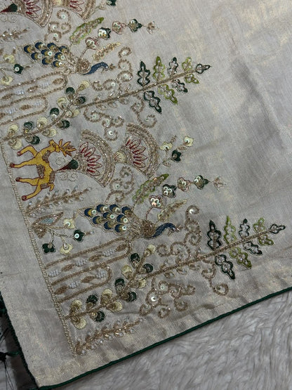 SHAGUN FASHION Luxury Designer Tissue Chanderi Silk Saree with Heavy Embroidery & Sequin Work