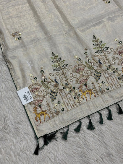 SHAGUN FASHION Luxury Designer Tissue Chanderi Silk Saree with Heavy Embroidery & Sequin Work