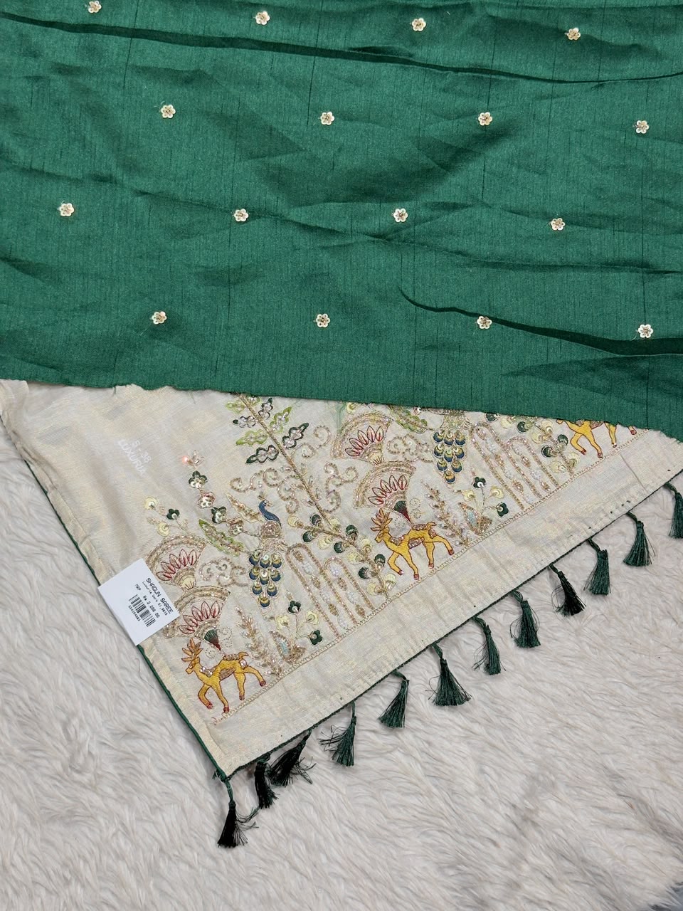 SHAGUN FASHION Luxury Designer Tissue Chanderi Silk Saree with Heavy Embroidery & Sequin Work